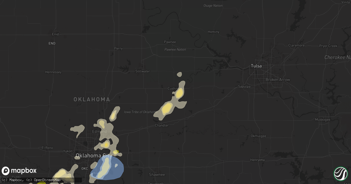 Hail map in Cushing, OK on August 11, 2025