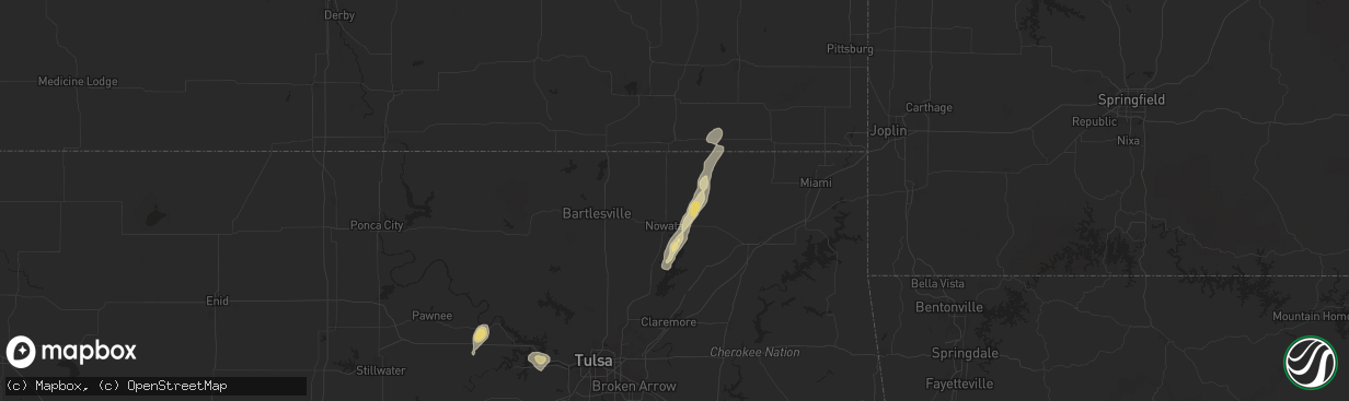 Hail map in Delaware, OK on August 11, 2025