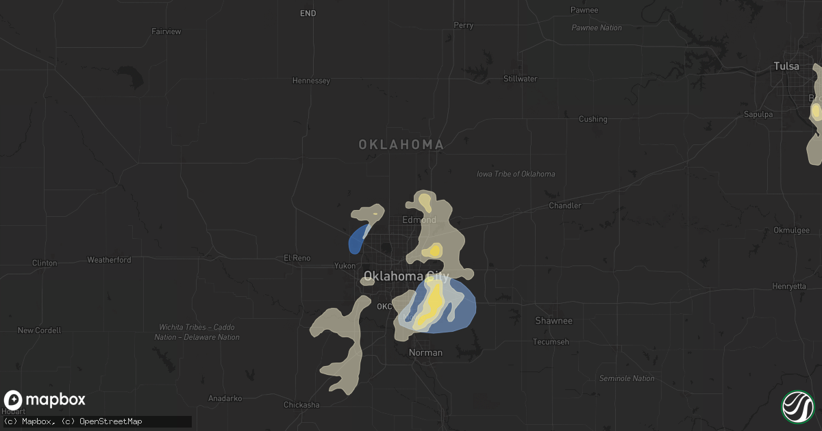 Hail map in Edmond, OK on August 11, 2025