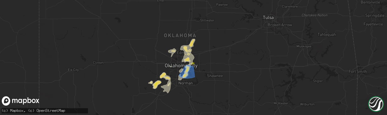 Hail map in Jones, OK on August 11, 2025