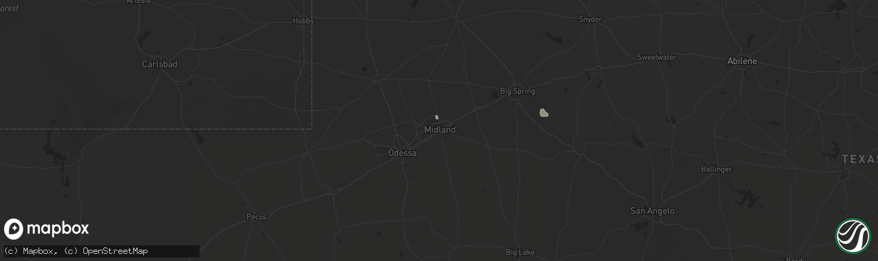 Hail map in Midland, TX on August 11, 2025