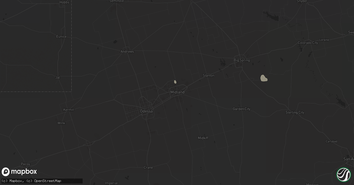Hail map in Midland, TX on August 11, 2025