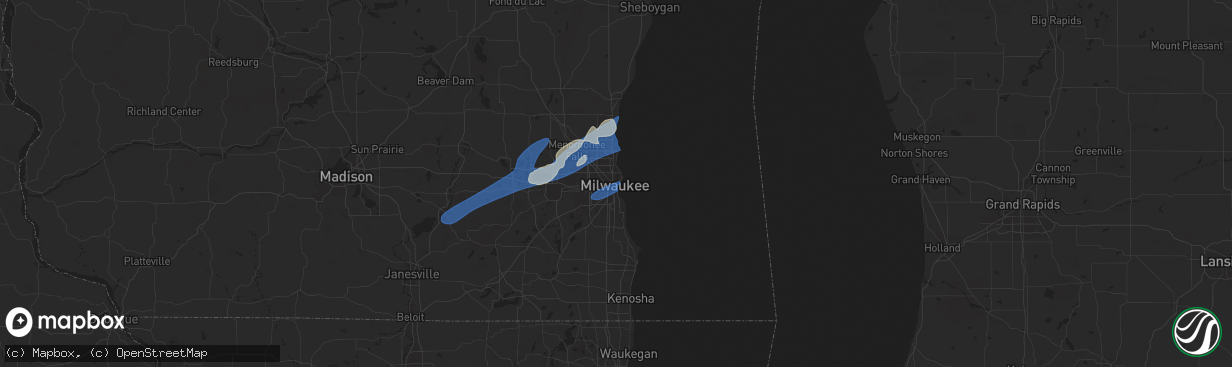 Hail map in Milwaukee, WI on August 11, 2025