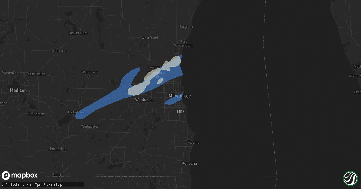 Hail map in Milwaukee, WI on August 11, 2025