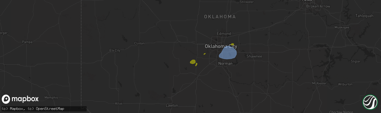 Hail map in Minco, OK on August 11, 2025