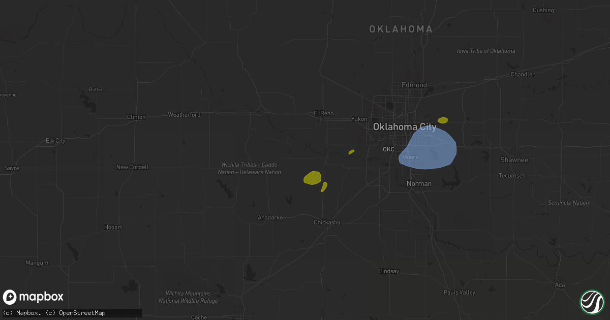 Hail map in Minco, OK on August 11, 2025