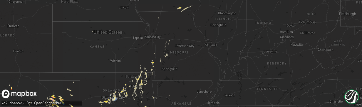 Hail map in Missouri on August 11, 2025
