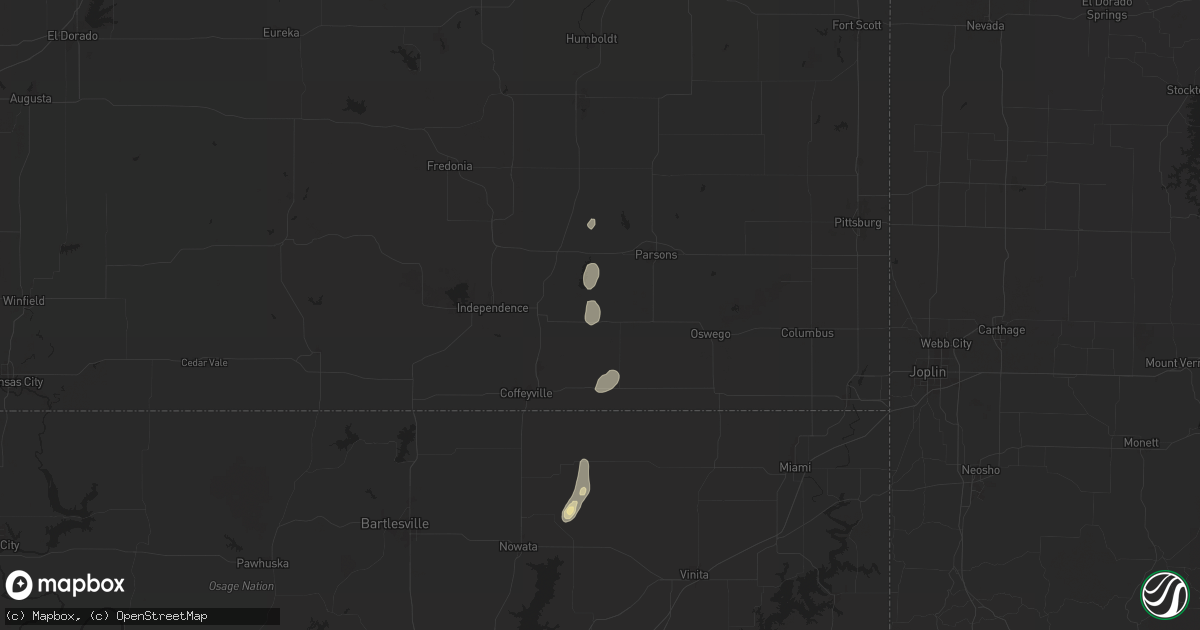 Hail map in Mound Valley, KS on August 11, 2025
