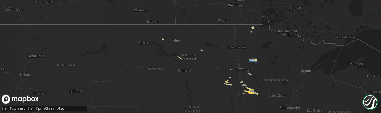 Hail map in North Dakota on August 11, 2025