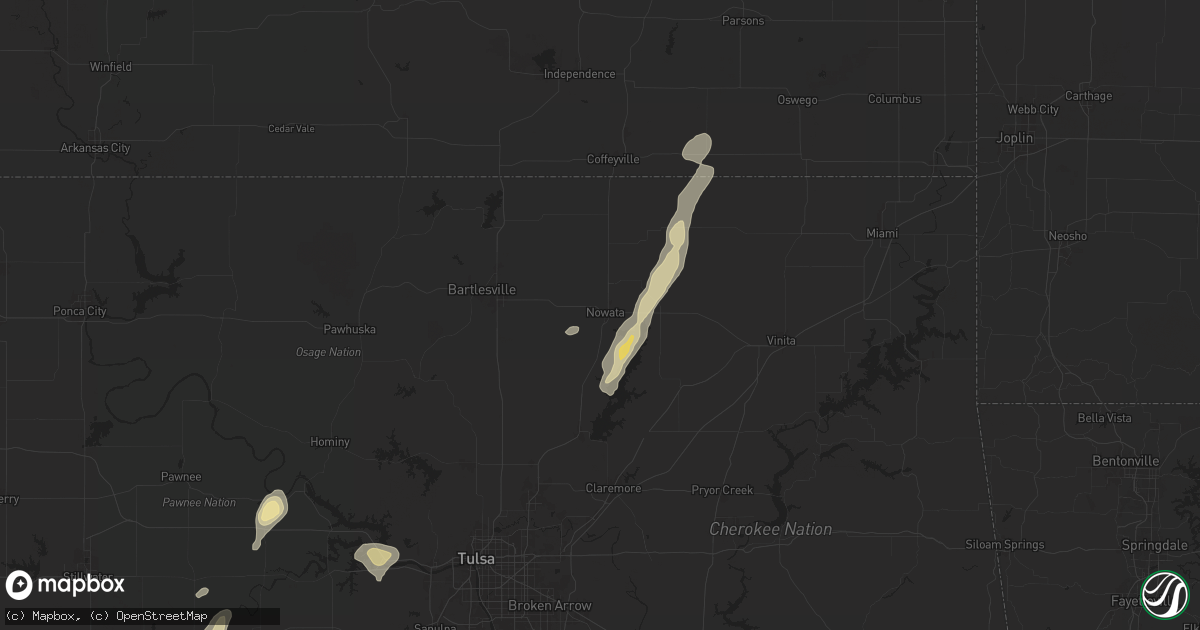 Hail map in Nowata, OK on August 11, 2025