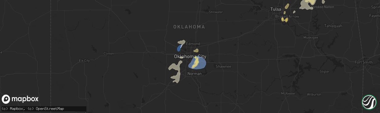 Hail map in Oklahoma City, OK on August 11, 2025