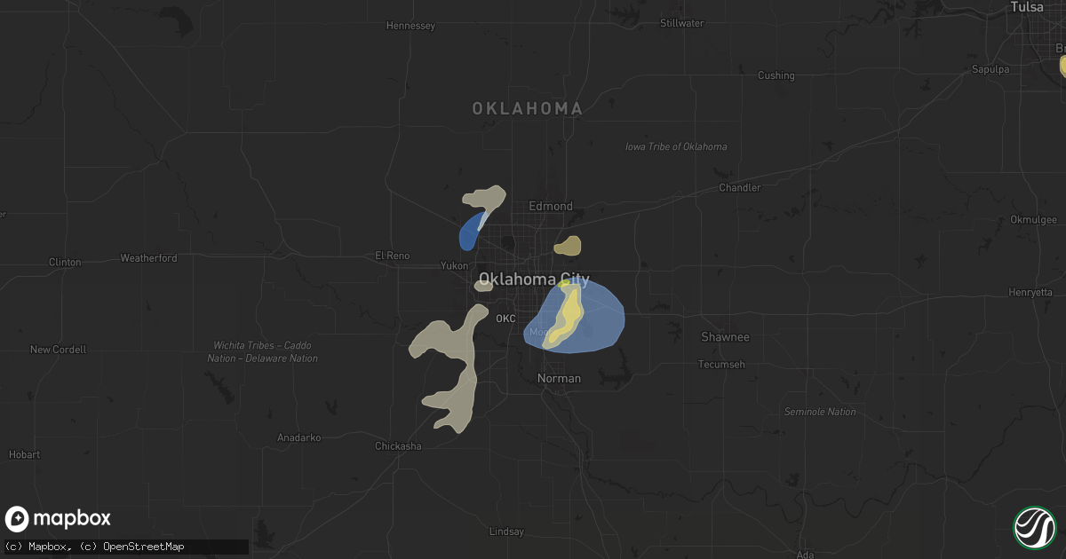 Hail map in Oklahoma City, OK on August 11, 2025