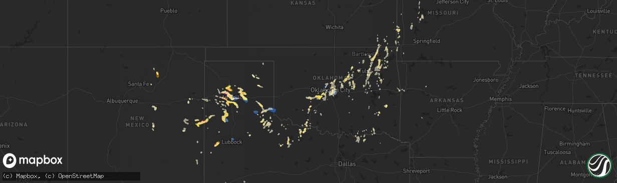 Hail map in Oklahoma on August 11, 2025