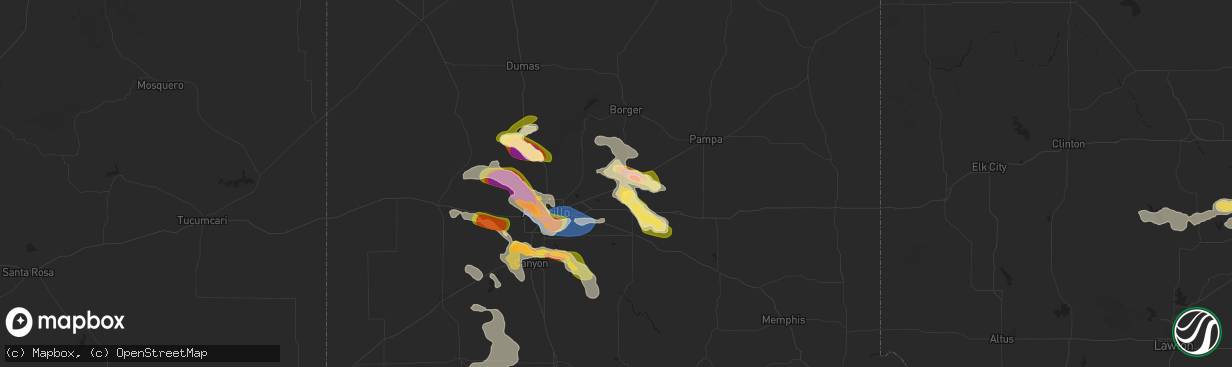 Hail map in Panhandle, TX on August 11, 2025