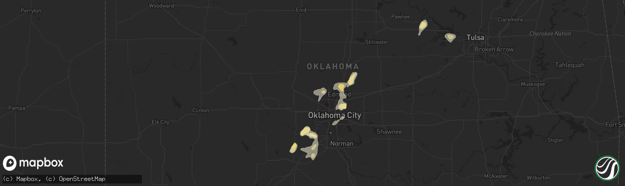 Hail map in Piedmont, OK on August 11, 2025
