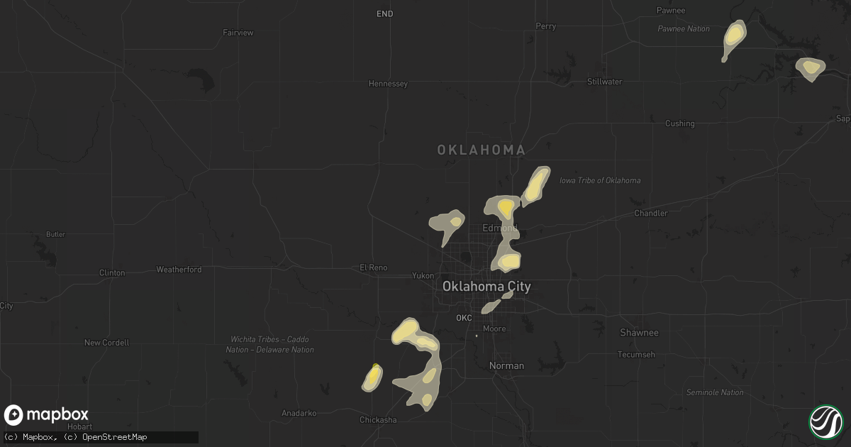 Hail map in Piedmont, OK on August 11, 2025