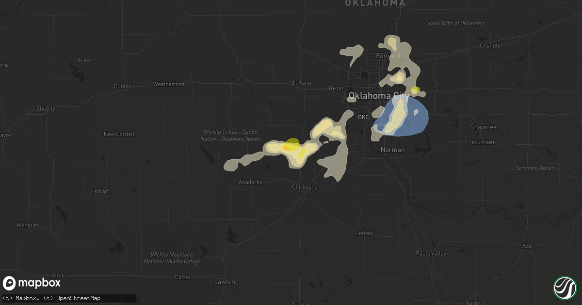 Hail map in Pocasset, OK on August 11, 2025