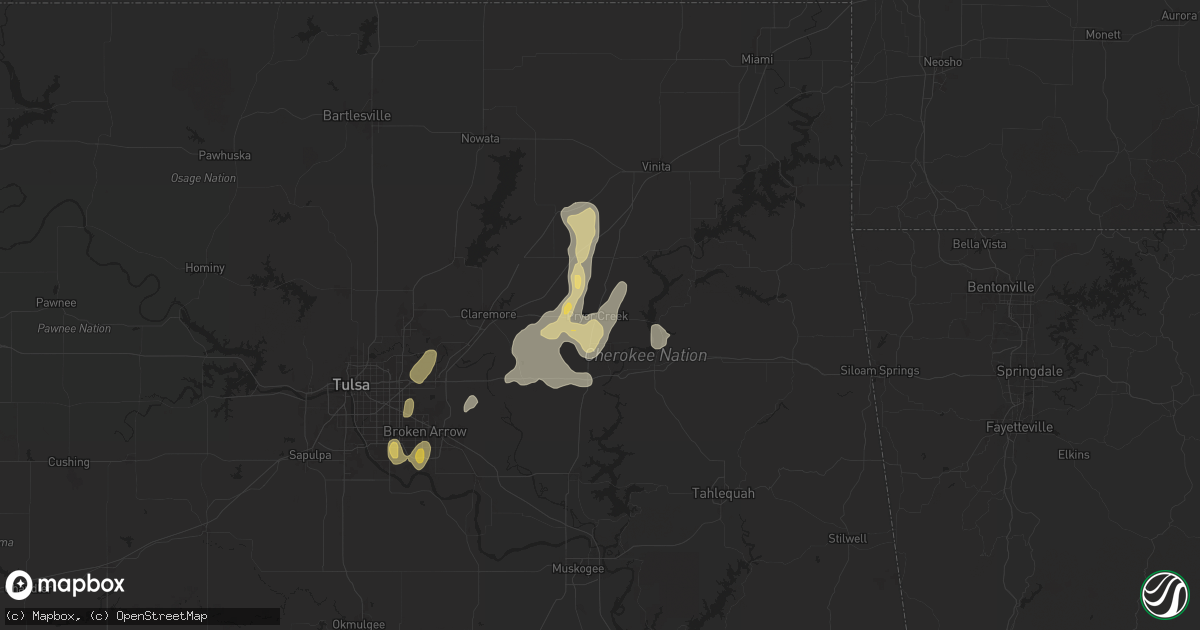 Hail map in Pryor, OK on August 11, 2025