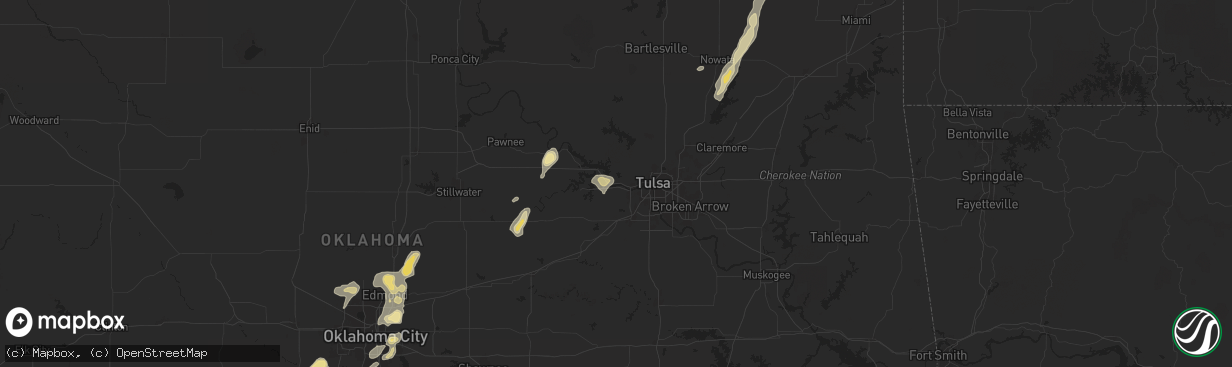 Hail map in Sand Springs, OK on August 11, 2025