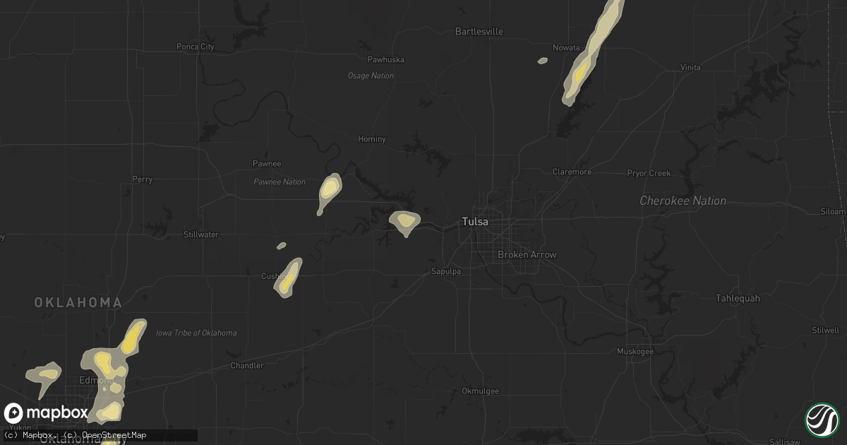 Hail map in Sand Springs, OK on August 11, 2025