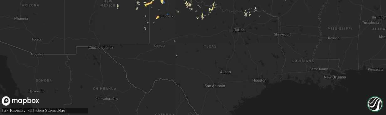 Hail map in Texas on August 11, 2025