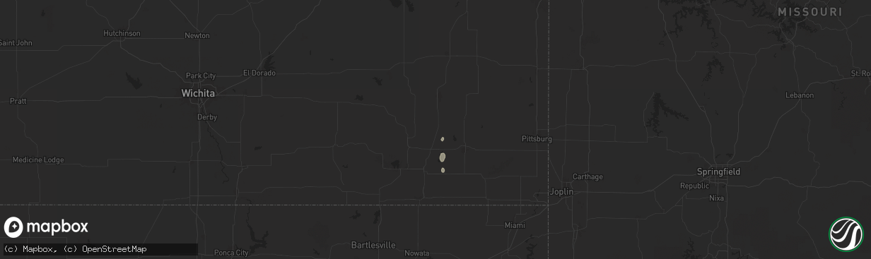 Hail map in Thayer, KS on August 11, 2025