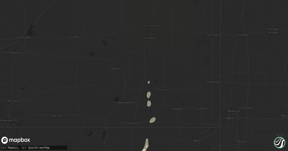 Hail map in Thayer, KS on August 11, 2025