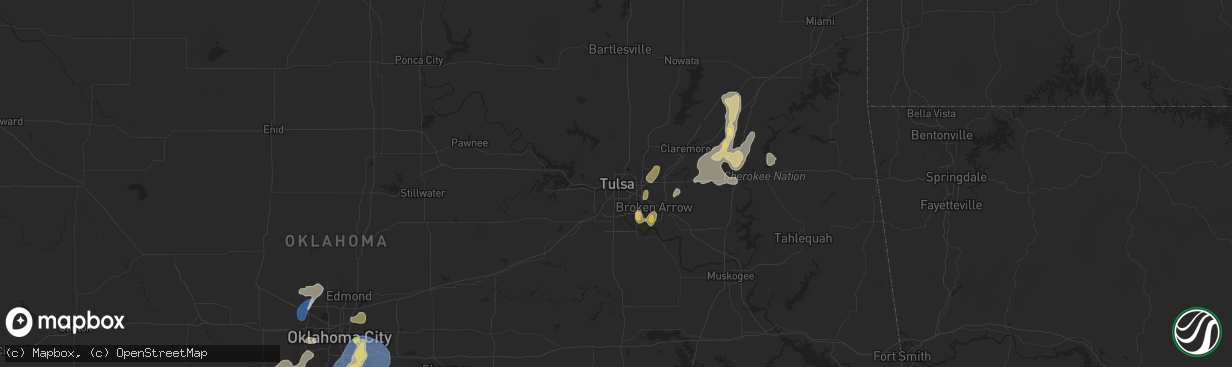 Hail map in Tulsa, OK on August 11, 2025