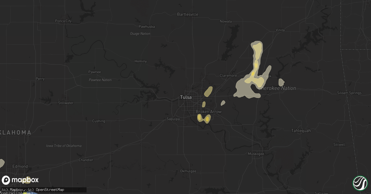 Hail map in Tulsa, OK on August 11, 2025