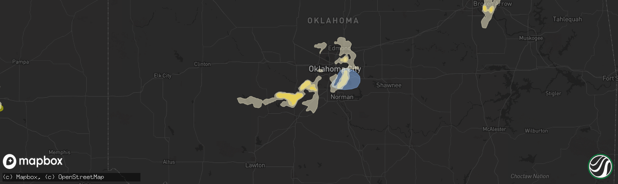 Hail map in Tuttle, OK on August 11, 2025