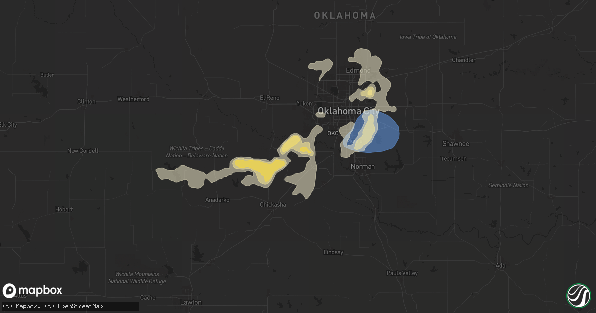 Hail map in Tuttle, OK on August 11, 2025