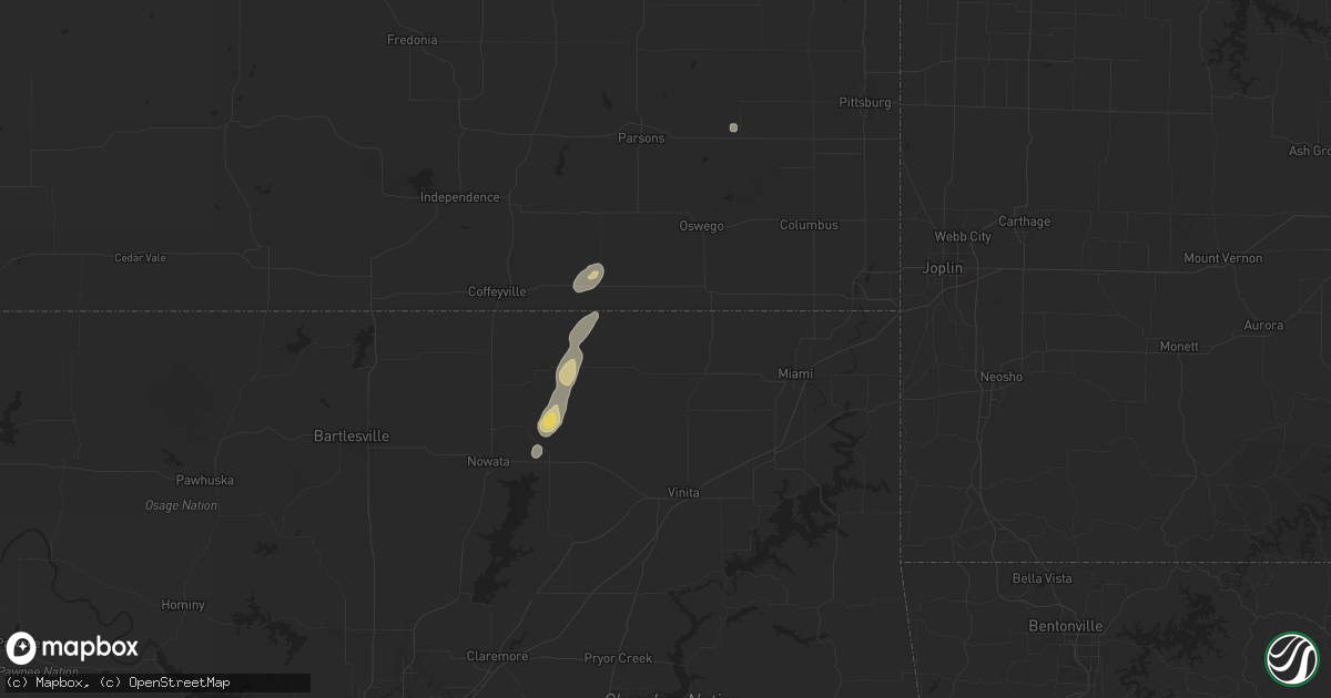 Hail map in Welch, OK on August 11, 2025