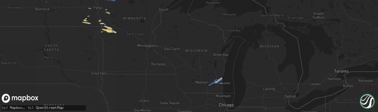Hail map in Wisconsin on August 11, 2025