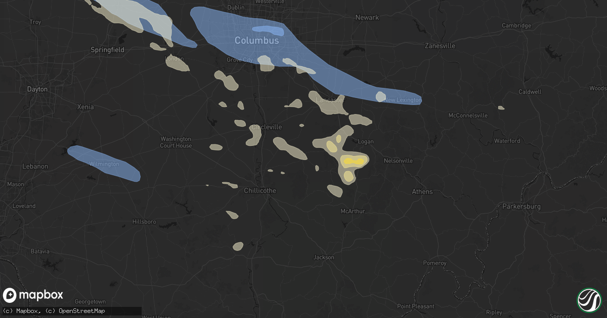 Hail map in Adelphi, OH on August 11, 2026