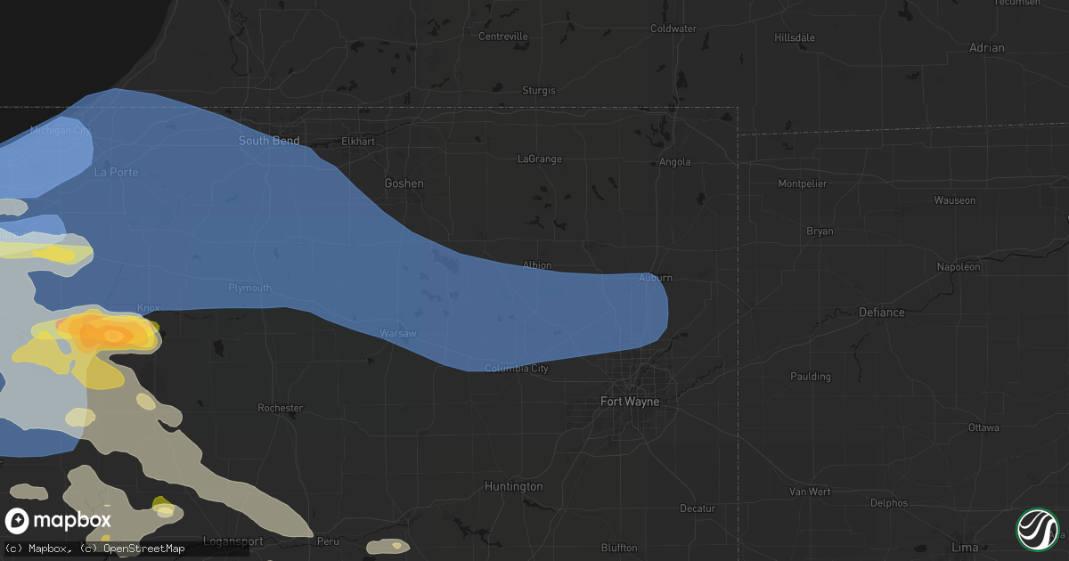 Hail map in Albion, IN on August 11, 2026