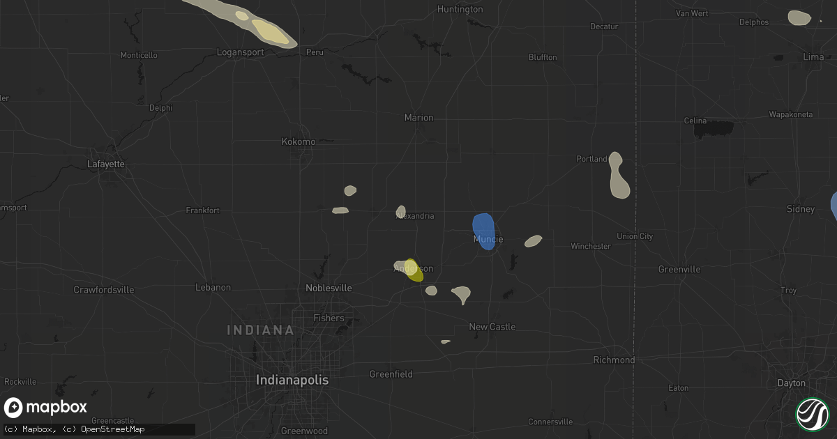 Hail map in Alexandria, IN on August 11, 2026