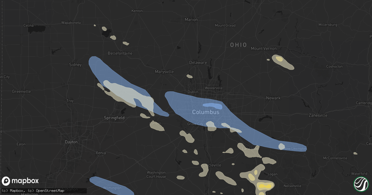 Hail map in Amlin, OH on August 11, 2026