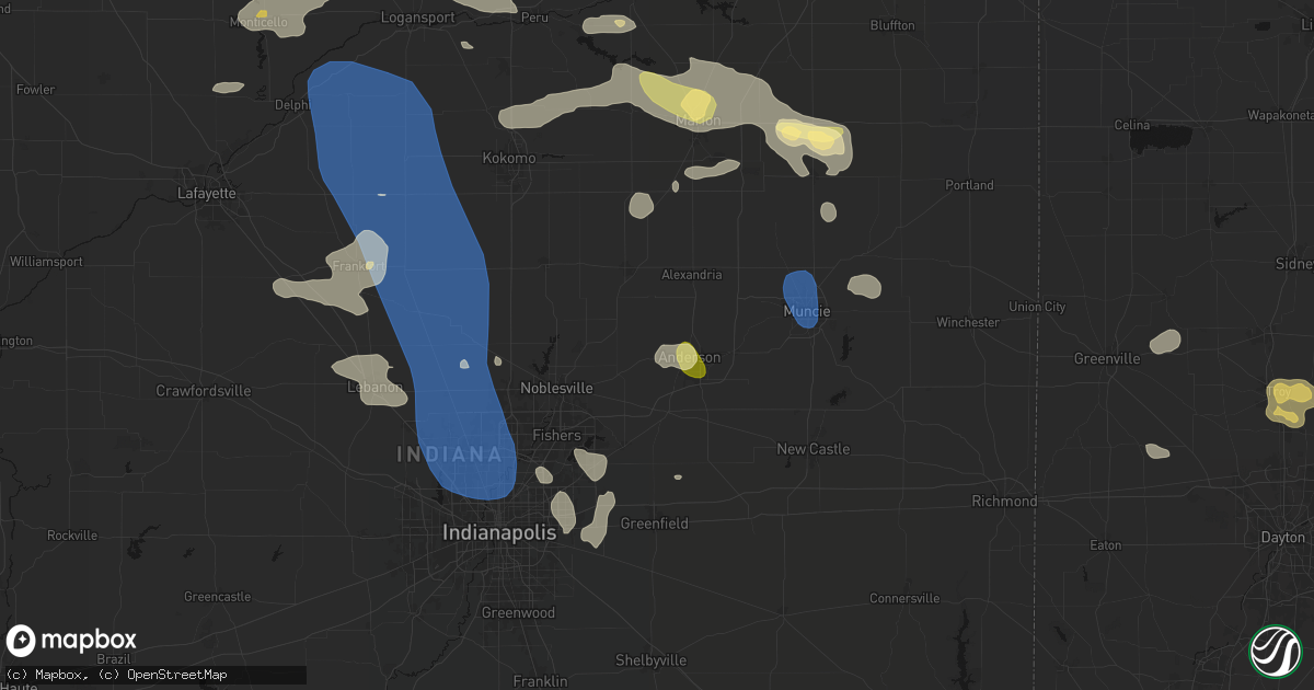 Hail map in Anderson, IN on August 11, 2026