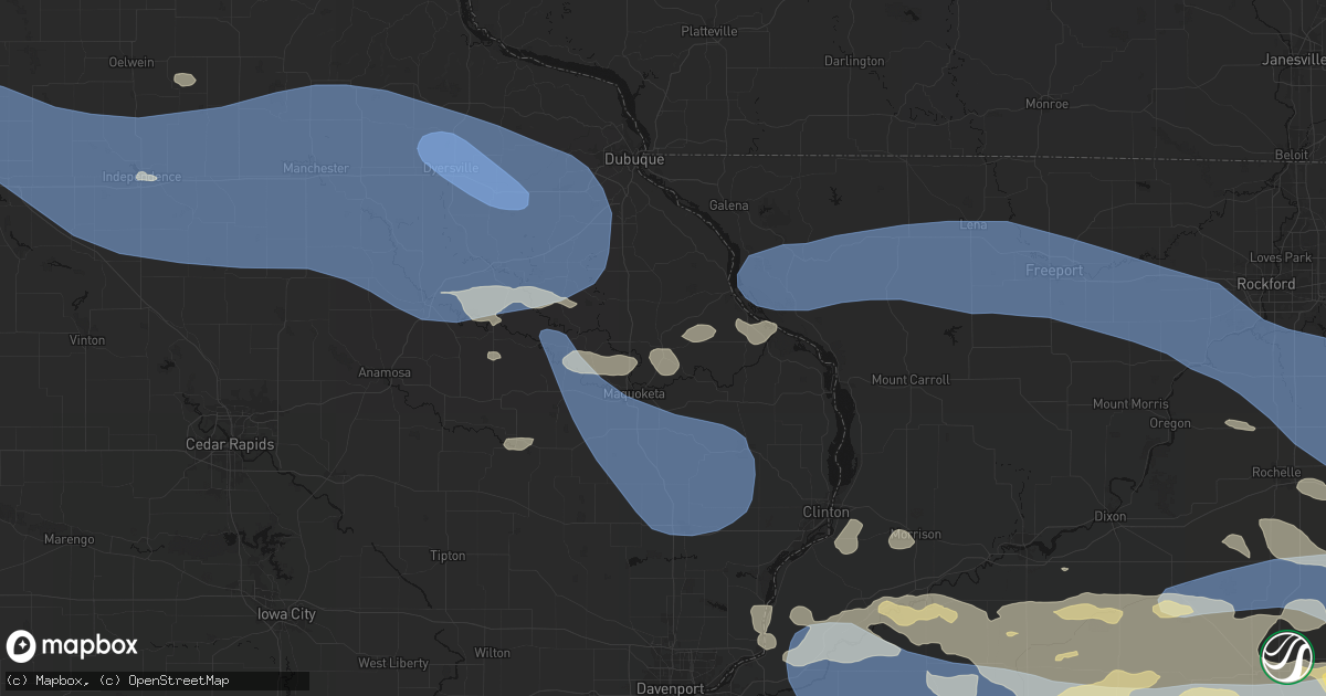 Hail map in Andrew, IA on August 11, 2026