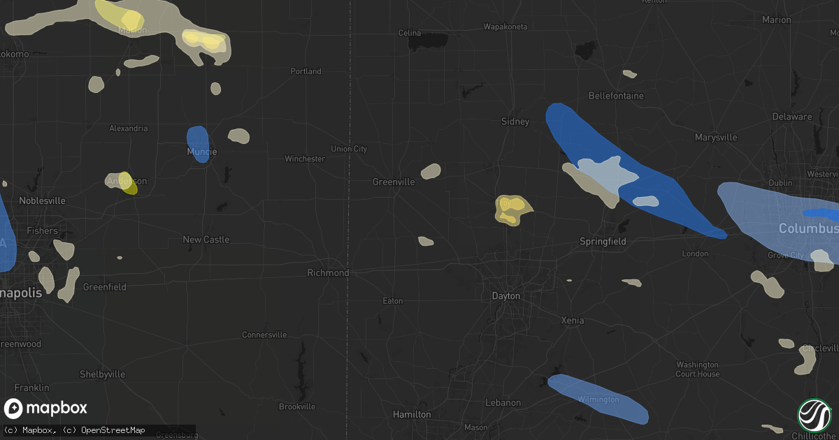 Hail map in Arcanum, OH on August 11, 2026
