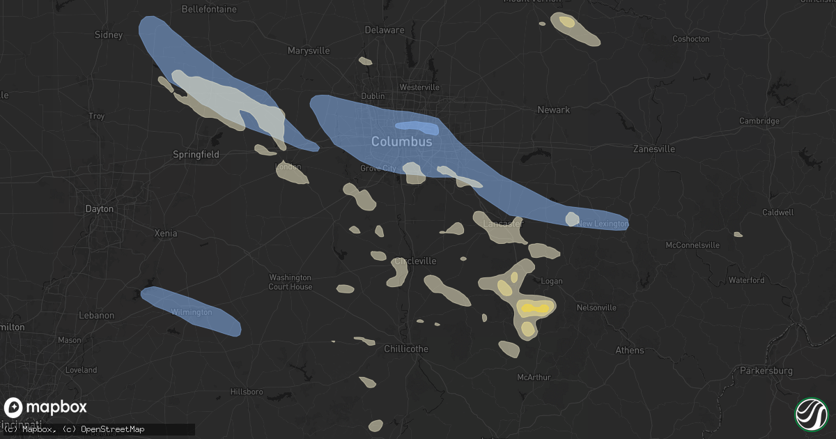 Hail map in Ashville, OH on August 11, 2026