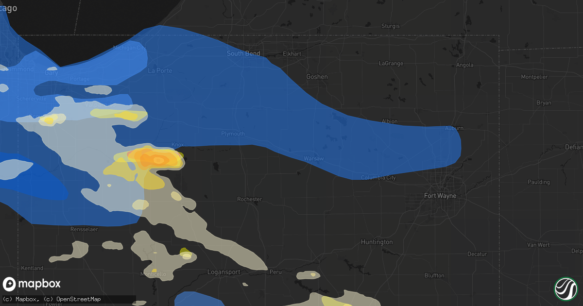 Hail map in Atwood, IN on August 11, 2026