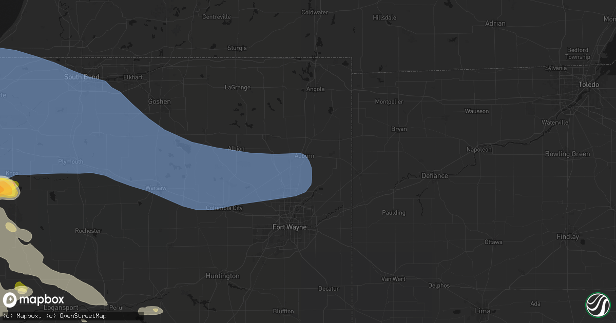 Hail map in Auburn, IN on August 11, 2026
