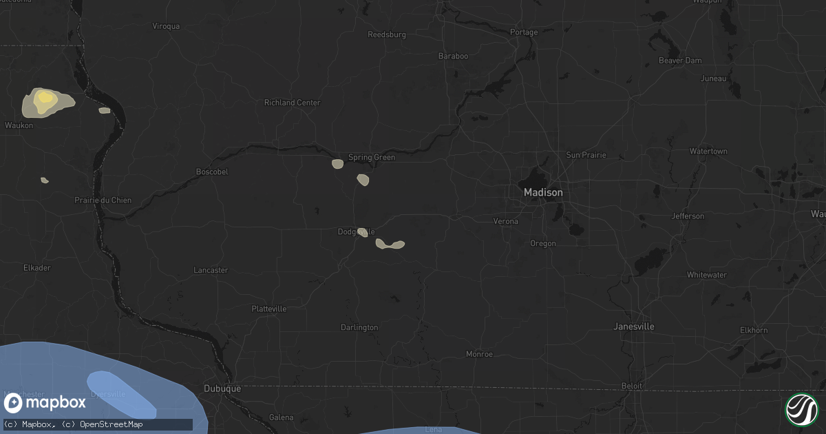 Hail map in Barneveld, WI on August 11, 2026