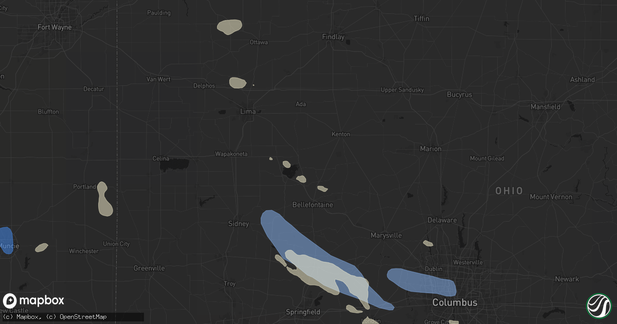 Hail map in Belle Center, OH on August 11, 2026