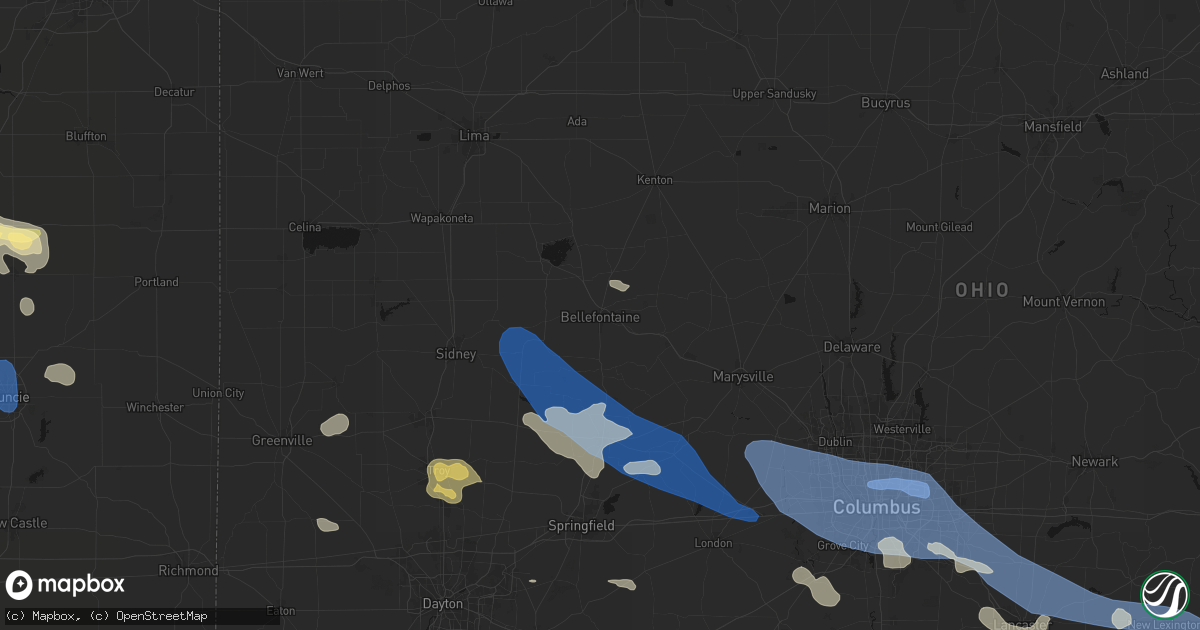 Hail map in Bellefontaine, OH on August 11, 2026