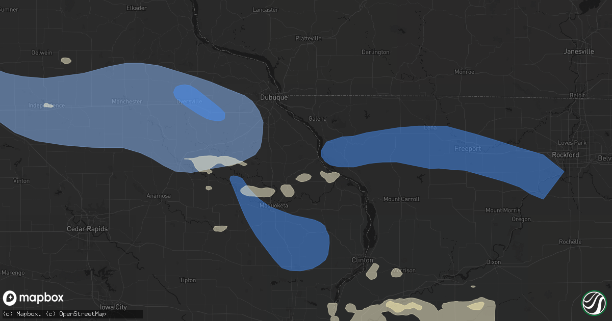 Hail map in Bellevue, IA on August 11, 2026