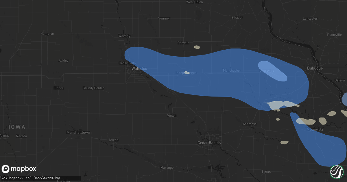 Hail map in Brandon, IA on August 11, 2026