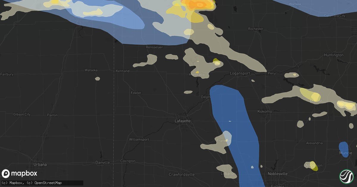 Hail map in Brookston, IN on August 11, 2026
