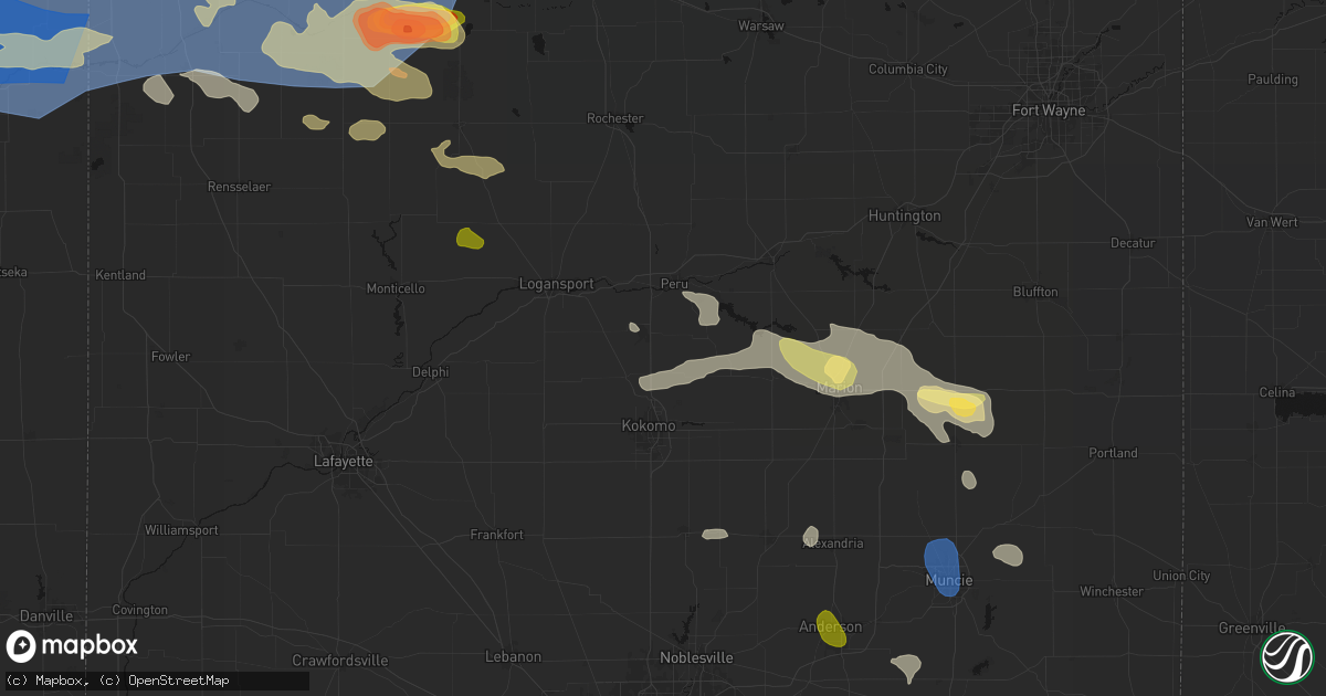 Hail map in Bunker Hill, IN on August 11, 2026
